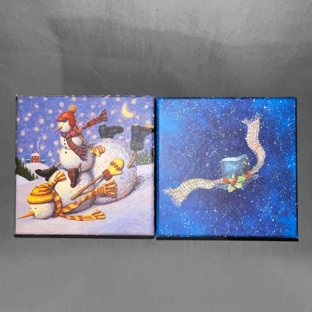 2 Vintage Snowman Square Gift / Keepsake Boxes